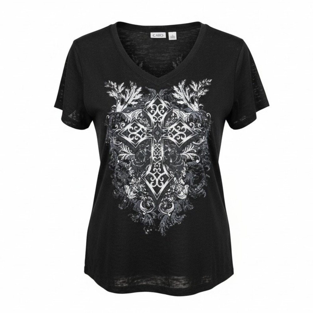 Cato V-neck, short-sleeved‎ Burn-out t-shirt stylized cross Size XL